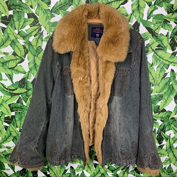 Y2K Faded Glory Coat 2X Denim & Faux Fur Penny Lane 2000s Bratz Style Afghan - Picture 7 of 11